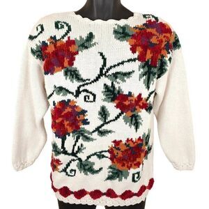Vintage Nuggets Sweater Womens Size Medium Floral Flowers Shoulder Pads
